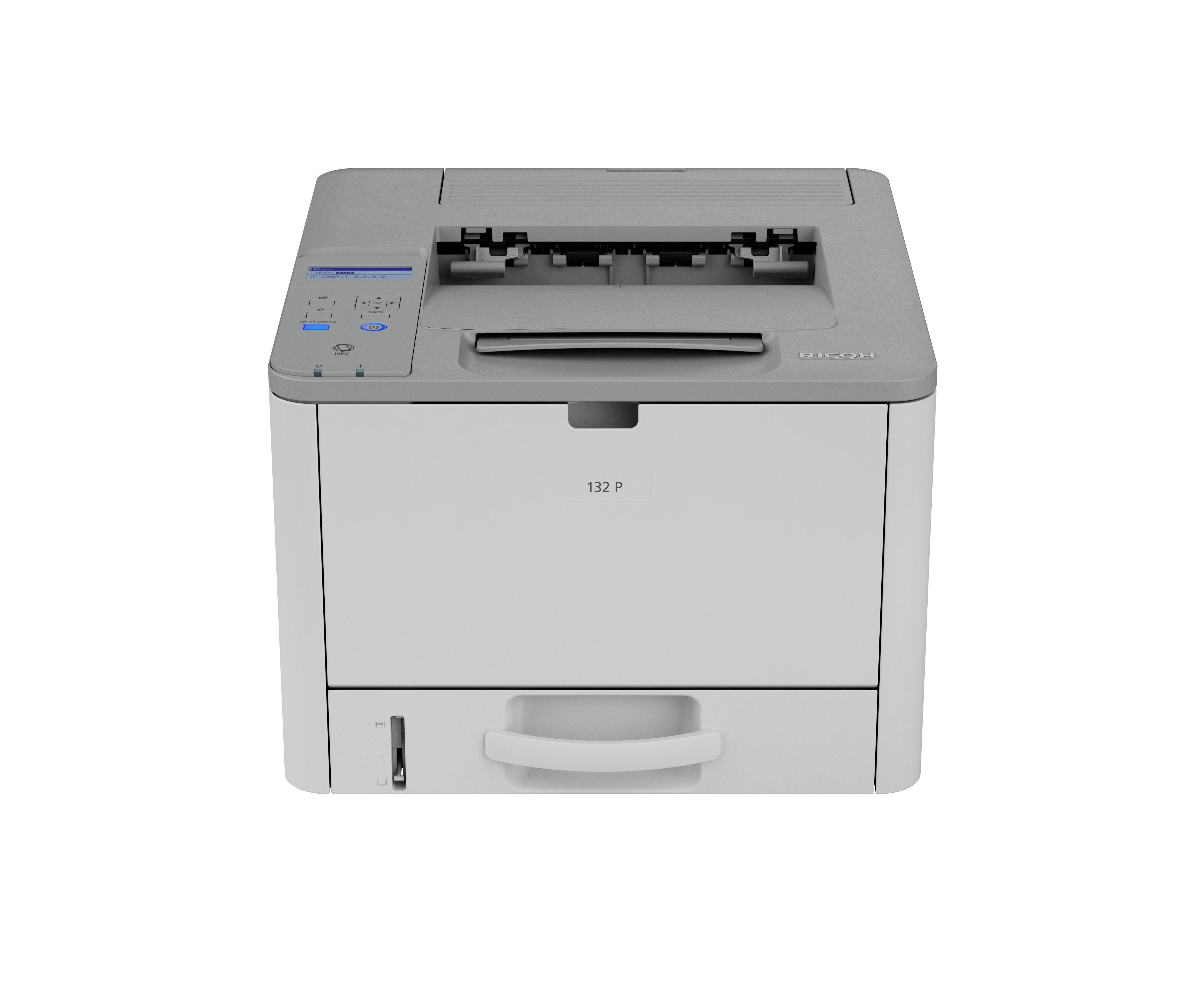 Straight angle view of RICOH 132 P Printer